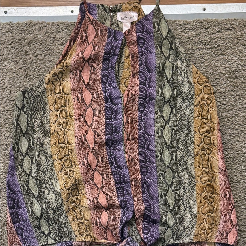 Willow & Root Woman Md Vibrant Rainbow Striped Snake Skin Print Top Halter Style View 3